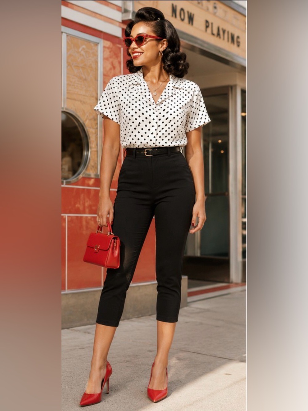 🌹Nine Brittton Size XS‎ Retro white with black polka dot button up blouse